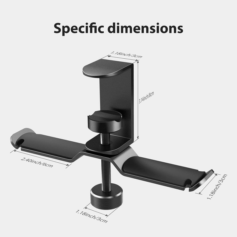 Dual Headphone Stand Hanger Under Desk, APPHOME 360 Degree Rotating PC Gaming Headset Holder Aluminum Clamp Hook Space Save Mount, Universal Fit All Headphones, Black