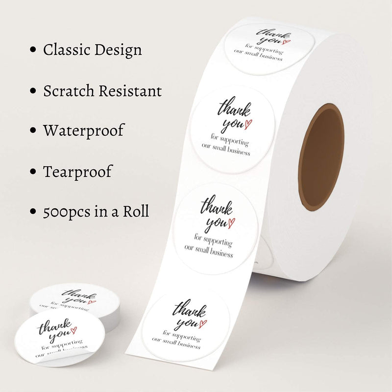 Mobiusea Party Thank You Stickers Roll | Thank You for Supporting Our Small Business |1.5 inch | Waterproof | 500 Labels for Packaging, Mailer Seal Stickers | Black and White Design