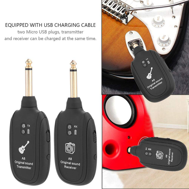 Zunate Guitar Transmitter,Guitar Wireless System Transmitter and Receiver,4 Channels,with USB Charging Cable and Indicator Light of Transmitter,730 MHz,for Electric Guitar Bass Violin etc