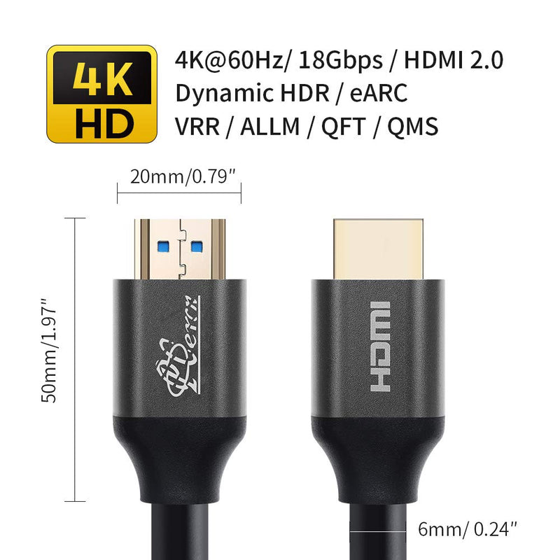 4K HDMI Cable 1.6ft, PCERCN 18Gbps High Speed HDMI 2.0 Cable, 4K HDR, HDCP 2.2/1.4, 3D, 2160P, Ethernet - 30 AWG Copper Core, Audio Return(ARC) Compatible UHD TV, Blu-ray, PS4/3, Monitor -Black 1.6 Feet Black