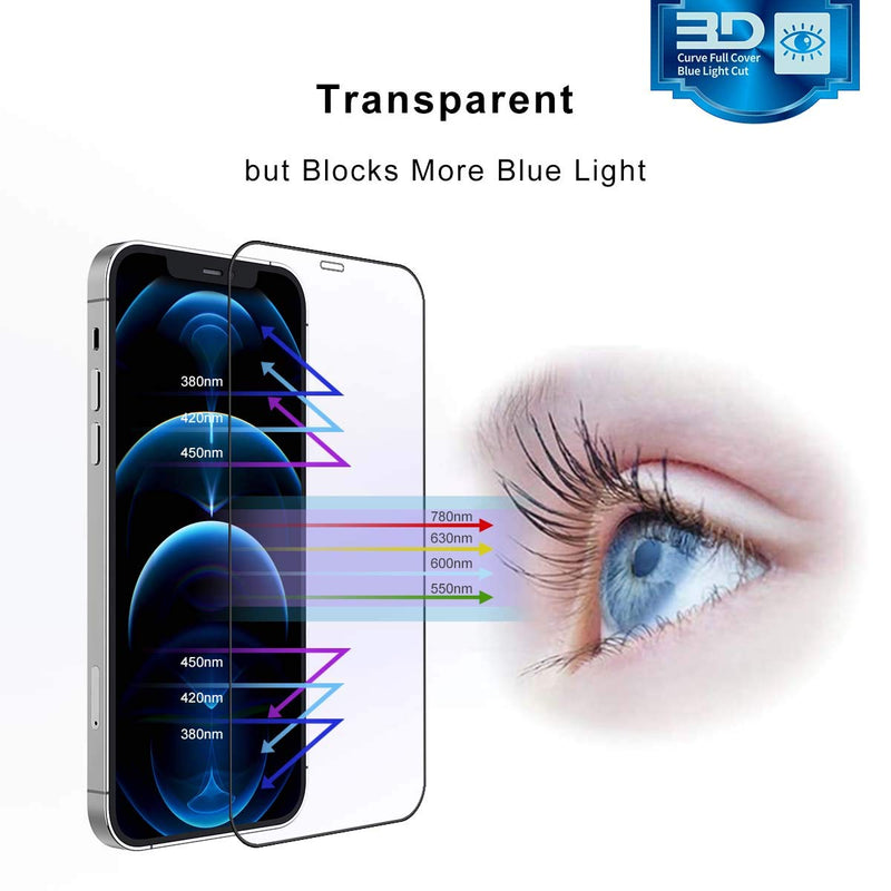 MOCOLL iPhone 12 Pro Max Blue Light Screen Protector Full Coverage Anti Fatigue Tempered Glass Screen Cover Saver (6.7") [Eye Protector] [Edge-to-edge] [9H Diamonds Hard] [Bubble-Free] [Stronger Shatterproof] [EASY INSTALLATION] 0.26mm thin