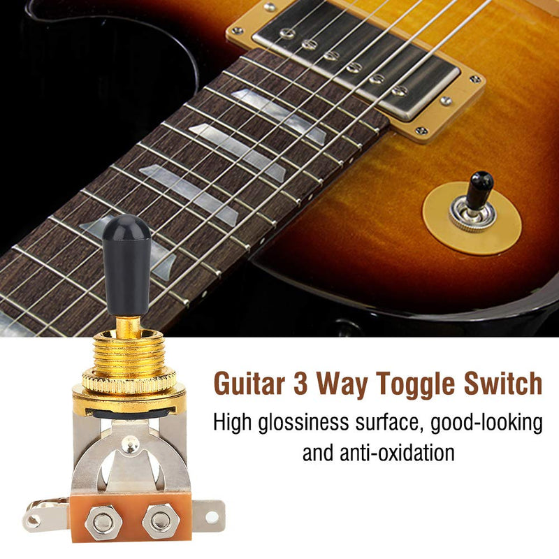 Dilwe Guitar 3 Way Toggle Switch, Metal Pickup Selector Toggle Switch with Black Tip Knob for LP Style Electric Guitar (gold)