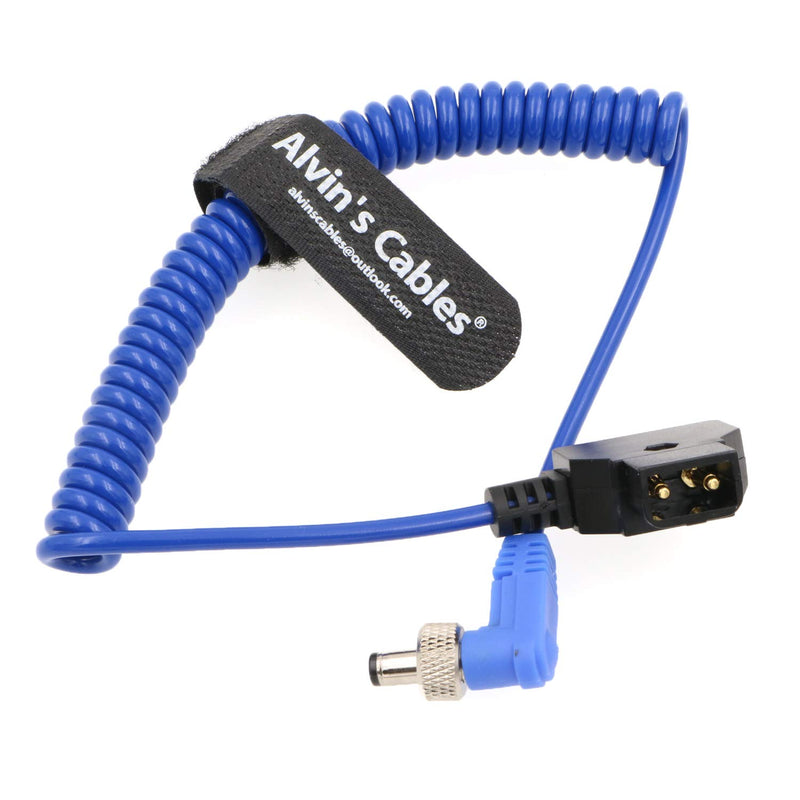 Alvin's Cables Locking DC 5.5 2.1 to D Tap Coiled Power Cable for Video Devices PIX-E7 PIX-E5 7 Touchscreen Display Hollyland Mars 400s Blue Cable Right Angle Lock DC to Dtap