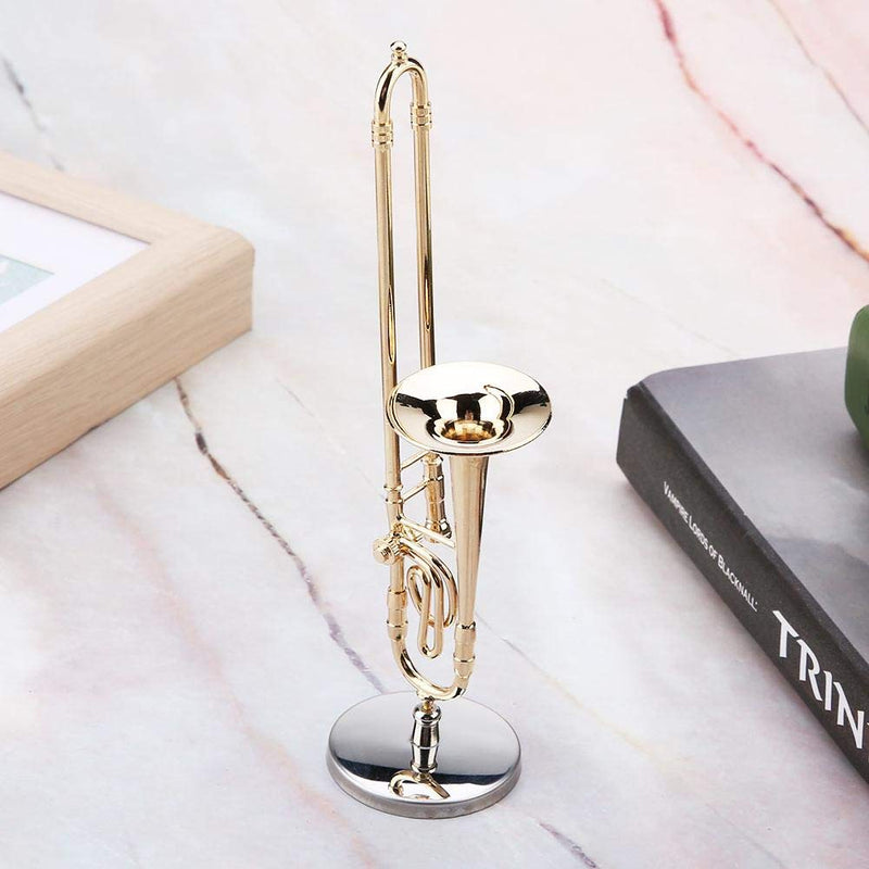 Trombon Miniatura Trombone Ornament Miniature Musical Instrument Trombone Model With Supoort & Case For Dollhouse Music Room Decoration
