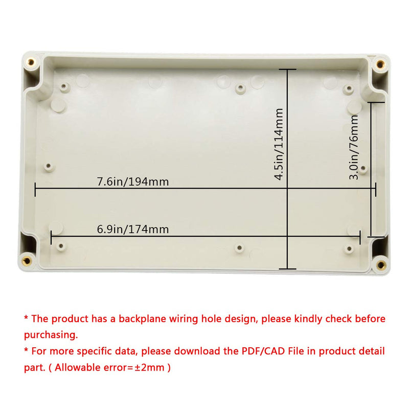 LeMotech Waterproof Dustproof IP65 ABS Plastic Junction Box Universal Electric Project Enclosure Pale Gray 7.9 x 4.7 x 2.2 inch (200 x 120 x 56 mm) 7.9"x4.7"x2.2"