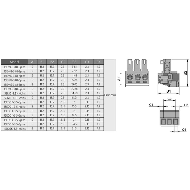 [AUSTRALIA] - Fielect 10Pcs 3.81mm Pitch 3P PCB Terminal Block Connector 300V 10A Pluggable Teminal Blocks Connector Green 