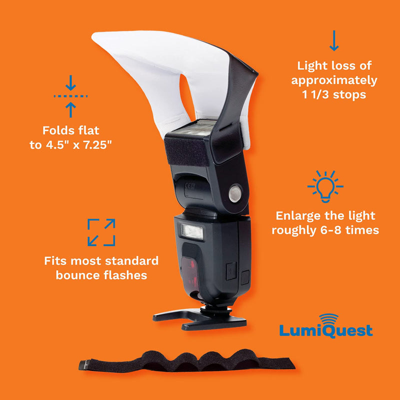 LumiQuest Flash Pocket Bouncer,  Flash Diffuser with UltraStrap, Universal Classic Design for External Camera Flashes, Photography Lighting, Light for Pictures, Studio Lights, Black
