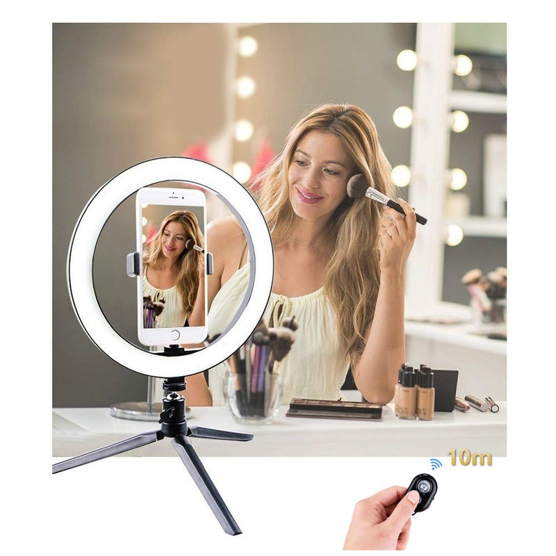 Ring Light with Stand OEBLD Dimmable Desk Selfie Ring Light with Phone Holder for Video Photography Remote Control for Makeup Live Streaming YouTube Lighting (D(10.2''Ring Light & Tripod))
