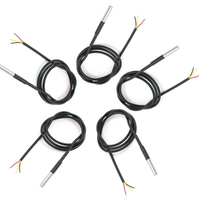 Eiechip 5PCS Waterproof Temperature Probe Thermometer DS18B20 1M with Heat Resistance Thermal Cable