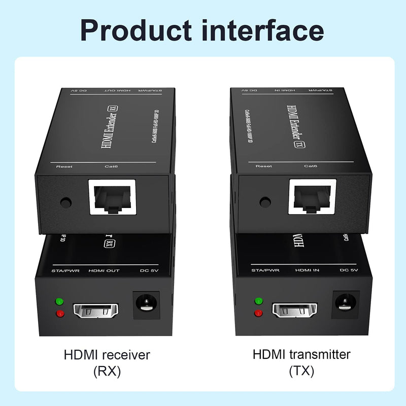 HDMI Extender 196ft/60m Full HD Lossless Uncompressed Transmit Over Single CAT6/CAT7 Cable,Support 1080p@60Hz, 3D Signal, EDID Copy, POC Function（UTP+Transmitter and Receiver）