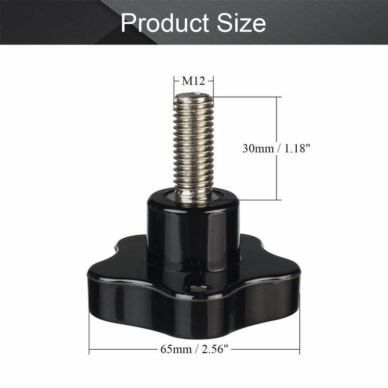 Othmro 2Pcs M12 Black Handle 65mmx30mm Galvanized Star Head Male Screw Type Clamping Knob Star Knobs Five Star Handle Threaded Knobs for Saw Drill Press Lathe Routing Jigs(Without Washer) M12x65x30，2pcs