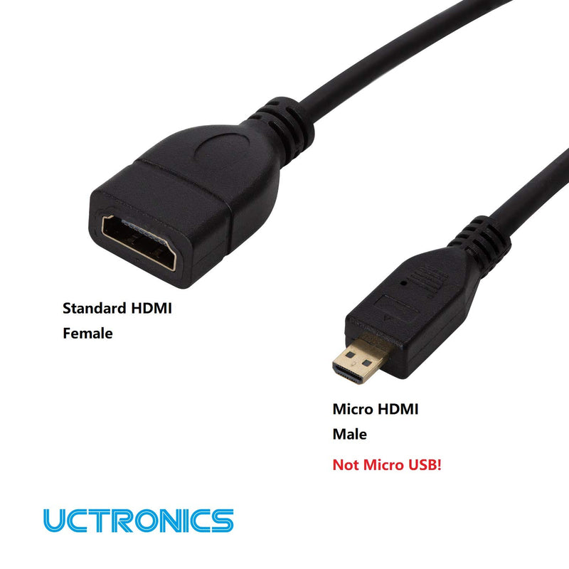 UCTRONICS Micro HDMI to HDMI Extension Cable for Raspberry Pi 4, 2 Pack 3.3ft/1m Micro-HDMI Male to HDMI Female Adapter Cable 3.3 Feet, 2-Pack