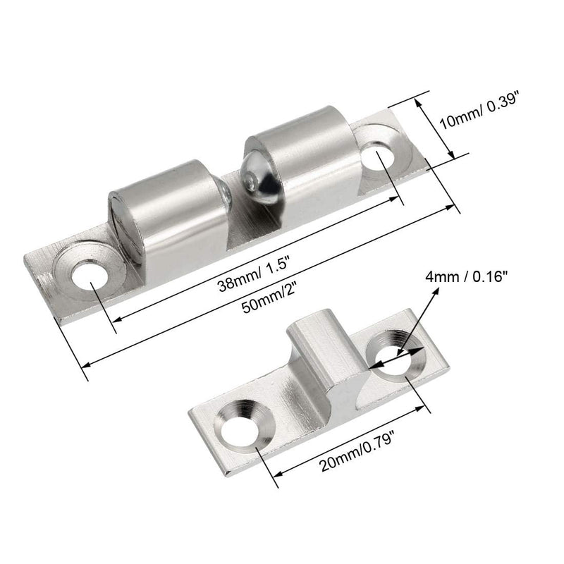 uxcell 5pcs Cabinet Door Closet Brass Double Ball Catch Tension Latch 50mm Length Silver Tone