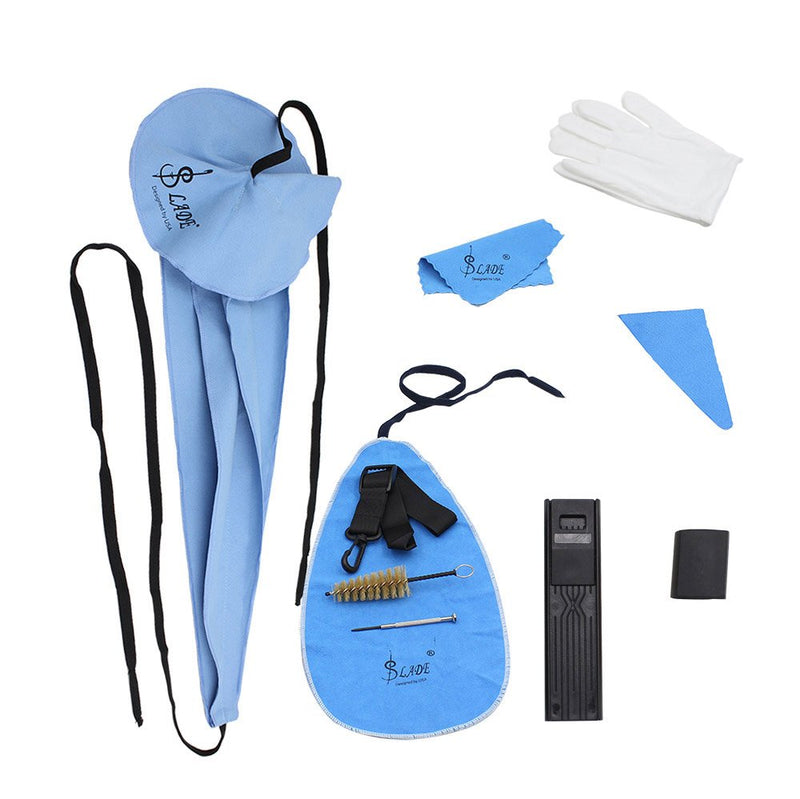 Mowind 10-in-1 Saxophone Cleaning Care Kit Belt Thumb Rest Cushion Reed Case Mouthpiece Brush Mini Screwdriver Cleaning Cloth Gloves