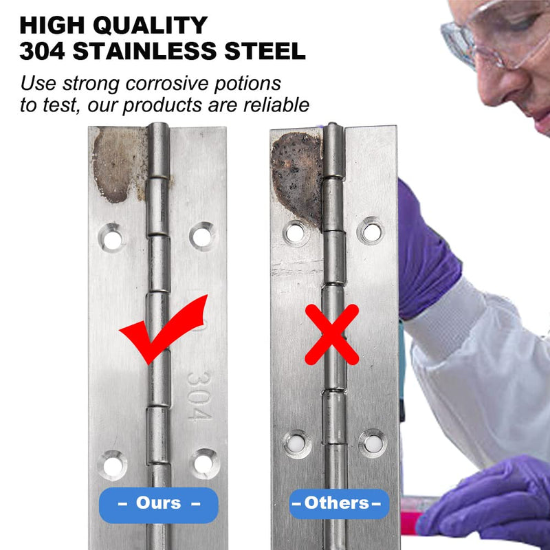 FVSEC 12 Pack 6 Inch Piano Hinge, Heavy Duty Continuous Hinge with Holes for Cabinets Boat Marine Door, 304 Stainless Steel 0.04" Leaf Thickness 1.2'' Open Width Silver