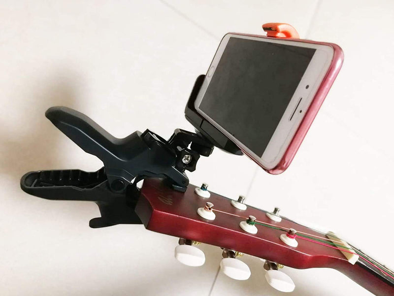Universal Guitar Headstock Phone/Camera Clamp Clip Mount for All Smartphones and Gopro Action Cameras ~ Close Up Home Recording - Live Broadcast Bracket Clip - Work for Any Microphone Stands