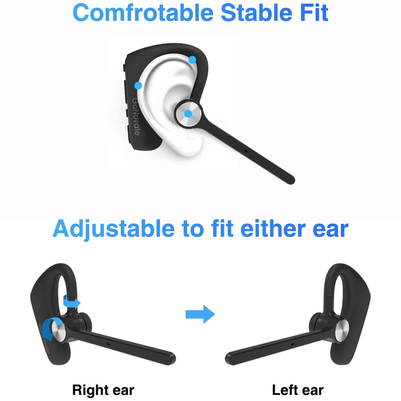 GoNovate C20 Bluetooth Headset 5.0, Dual Mic Noise Canceling 16H Talktime AptX-HD, Bluetooth Earpiece Compatible with iPhone Android, for Driving/Business/Office