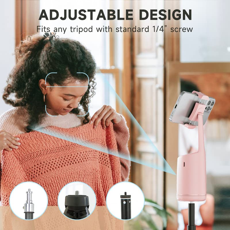 Auto Face Tracking Tripod - 360° Rotation Auto Tracking Phone Holder, No App, Phone Camera Mount with Remote and Gesture Control, Rechargeable Smart Shooting Holder for Video Recording, Tiktok Pink