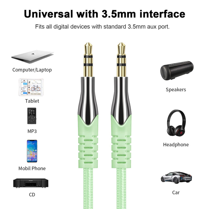 WFVODVER 3.5mm AUX Audio Cable Male to Male 9.8FT/3M Nylon Braided Stereo Jack Cable for iPhone, iPod, iPad,Android Samsung Smartphones, Tablets, Sound Box,Car, MP3 Players and More (Green) Green
