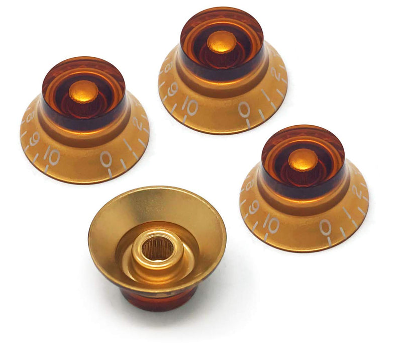[AUSTRALIA] - Vintage Forge Amber Top Hat Bell Knobs Compatible with Gibson Les Paul Electric Guitar (Set of 4) Fits 24 Fine-Spline USA (Imperial) Split Shaft Pots Recessed RB24US-AM4 