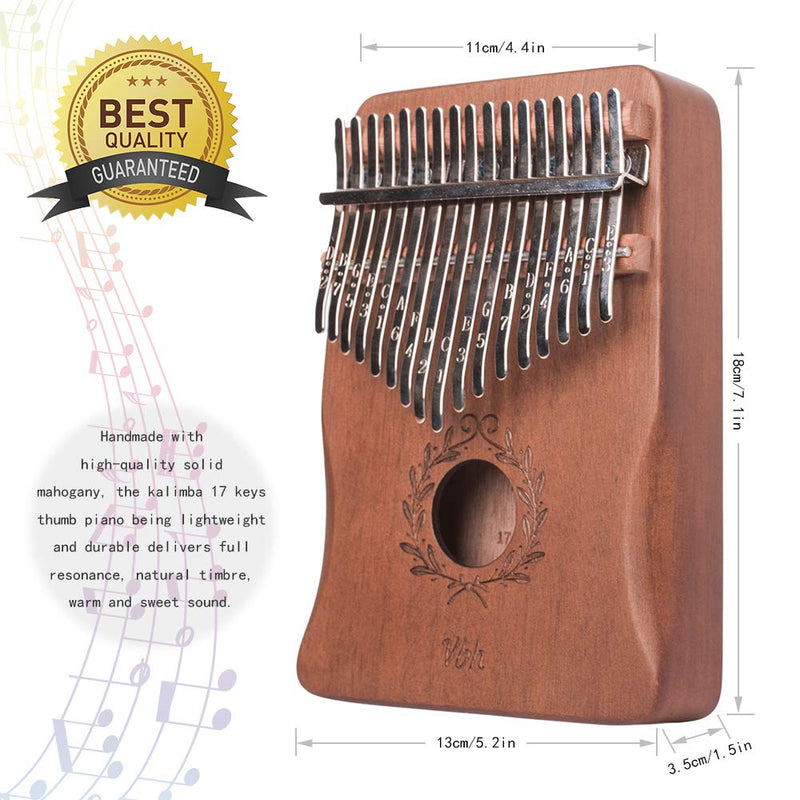 Kalimba 17 Keys Thumb Piano,Solid Mahogany Wood Portable Mbira Finger Piano with Study Instruction and Tune,Best Birthday or Christmas' Gifts for Adult and Kids Beginners