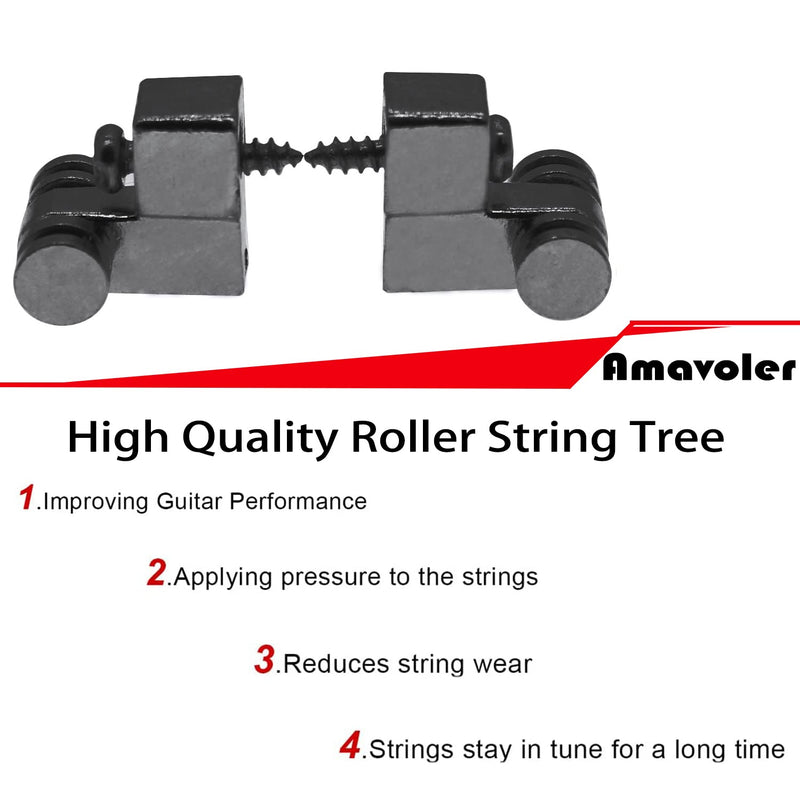 [AUSTRALIA] - Amavoler Set of 2 Guitar Roller String Tree Roller String Guides Retainer for Electric Guitars Strat Stratocaster Tele Telecaster (Black Chrome) Black 