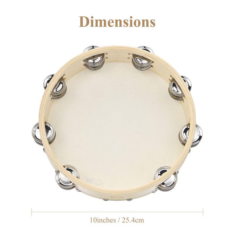 Eastar Tambourine 10" Double Rows Jingle Tambourine for Adults Kids Wooden Tambourine Instruments for Church Percussion Musical Instrument Handbell Clap Drum 10''