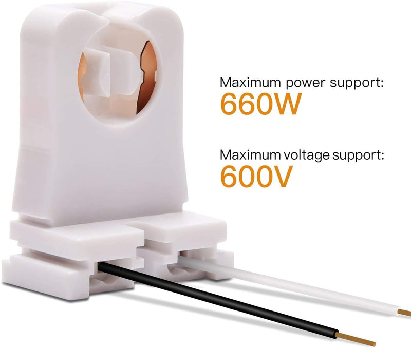 JACKYLED Non-Shunted Turn-Type T8 Lamp Holder UL Socket Tombstone with 10 inches Wires Attached for LED Fluorescent Tube Replacements 30-Pack 30 Pack