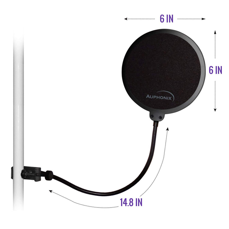 [AUSTRALIA] - AUPHONIX Microphone Pop Filter (MPF-1) – Easy-On 6inch Shield for Powerful Vocals Blocks Thud, Pop, BP Plosives, S Hiss for Clear as a Bell Sound – Double Optimized Mesh Filter Windscreen Cover Mask 