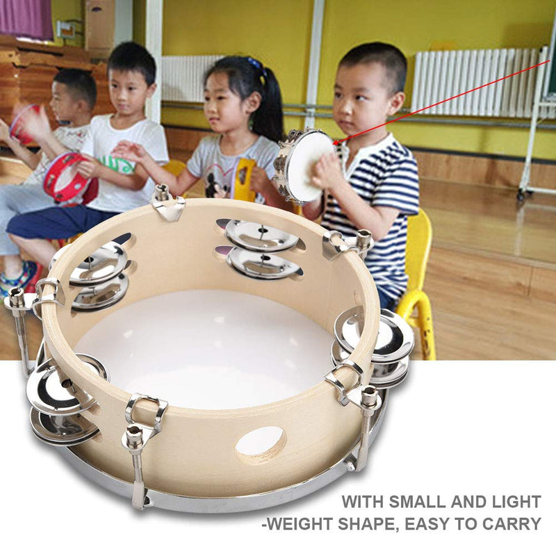 Vbestlife 6 inch Tunable Wood Handheld Tambourine,Rattle wth Double Row 4 Pairs Jingles for Kids Practice 6inch