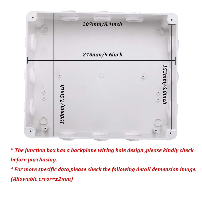 Awclub ABS Plastic Dustproof Waterproof IP65 Junction Box Universal Electrical Project Enclosure White 10"x7.9"x3.1"(255mmx200mmx80mm) 10"x7.9"*3.1"