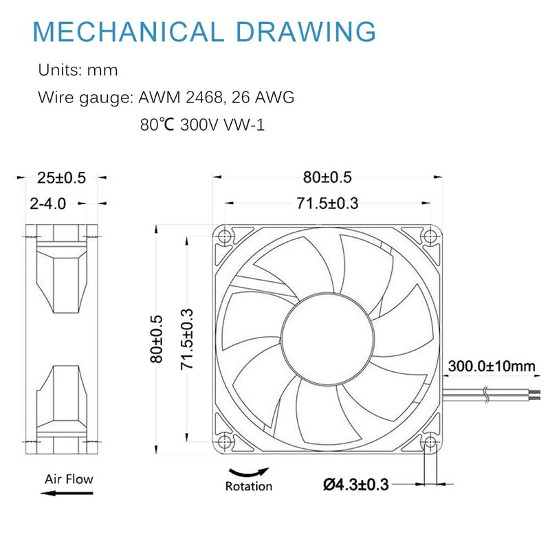 GDSTIME 80mm x 80mm x 25mm 12V Brushless DC Cooling Fan 1 pack 80mm fan