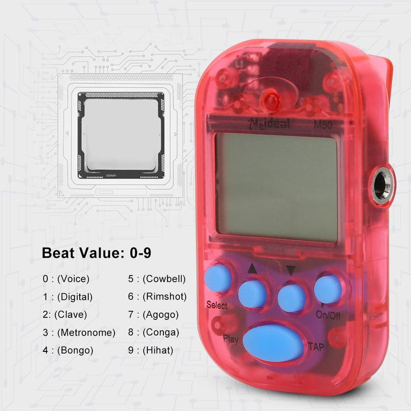 Bnineteenteam Digital Metronome M50 Clip-On Metronome Electronic Metronome Pocket Metronome Suitable for Guitar,Piano,Violin,Drum and Other Instruments Red