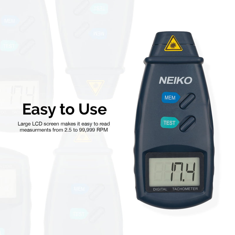 Neiko 20713A Digital Tachometer, Non Contact Laser Photo | 2.5 - 99,999 RPM Accuracy | Batteries Included