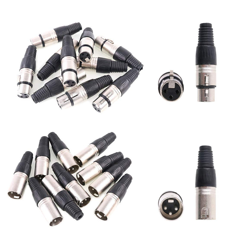 [AUSTRALIA] - Glarks 20 Pack XLR 3 Pin Male/Female Plugs Audio Mic Microphone Cable Plug Connector Audio Socket, Black Sliver Housing 