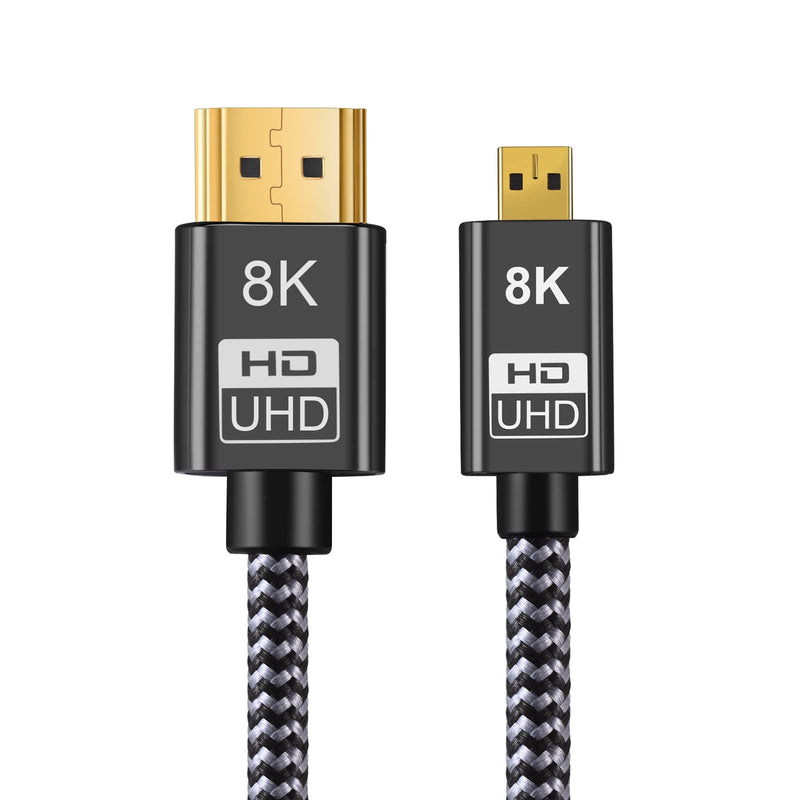 Micro HDMI to HDMI 2.1 8K Cable 5FT, Ultra High Speed 8K@60Hz 4K@120Hz 48Gbps HDMI Cord Compatible with Digital Cameras, Camcorders, Tablets (5) 5.0 Feet