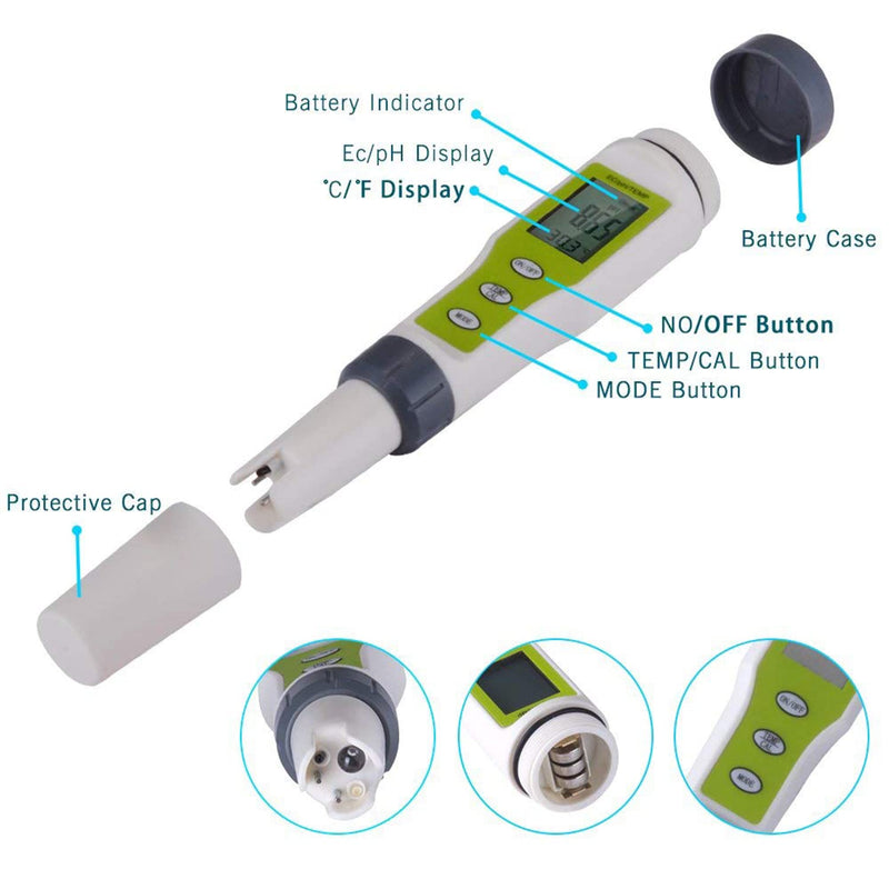 YINMIK PH Tester Digital, PH/EC/Temperature Meter 3-in-1, 0.01pH High Accuracy, 0.01pH Resolution, 0-14pH Measurement Range, Water Quality Tester with Auto Calibration for Hydroponic, Aquariums, etc