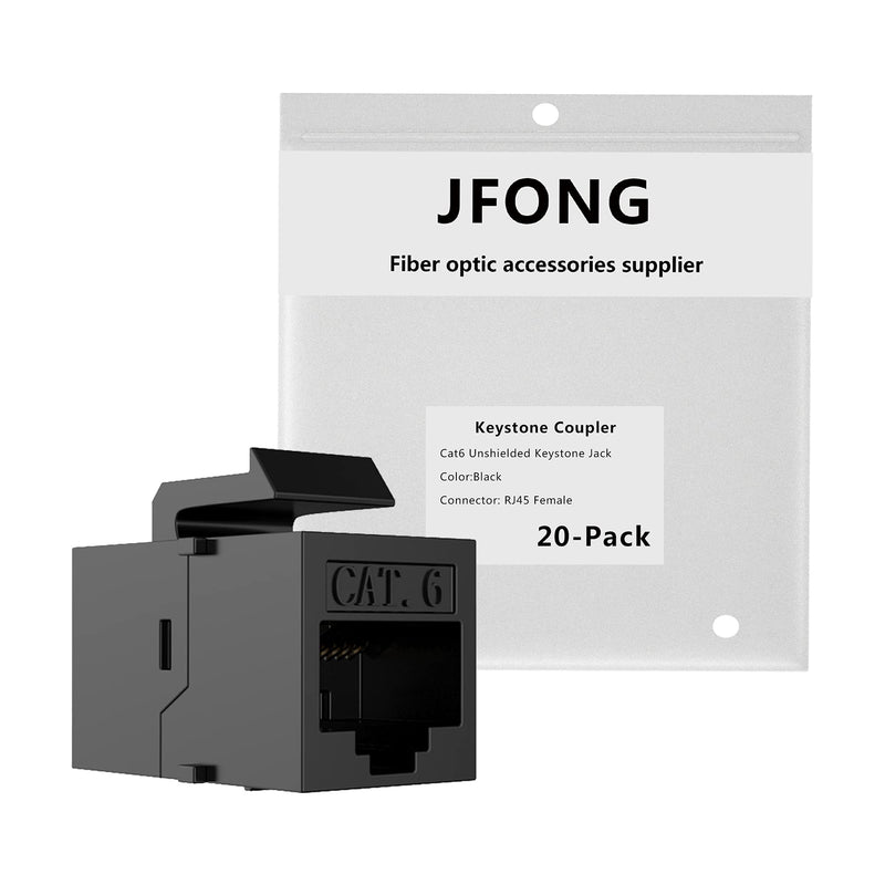 JFONG RJ45 Ethernet Coupler, Cat6 RJ45 Keystone Jack Ethernet Connector Female to Female Black 20-Pack