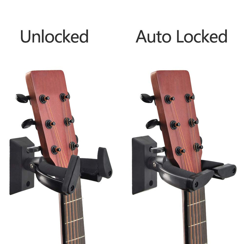 Eastrock Guitar Wall Mount Hanger Auto Lock,Guitar Hanger Wall Hook Holder Stand for Acoustic, Electric, Classical, Bass Guitar Stand，Guitar Accessories (Black) Black