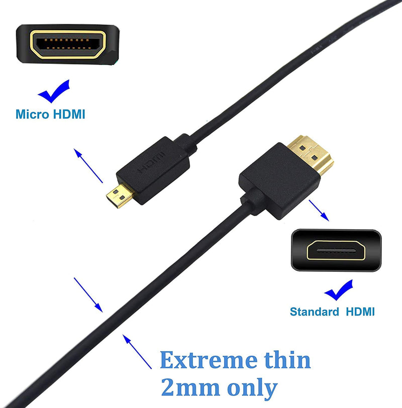 Duttek Micro HDMI to HDMI Cable, HDMI to Micro HDMI Cable, Extreme Slim Micro HDMI Male to HDMI Male Cable Support 1080P, 4K, 3D for GoPro Hero 8/7 Black,Sony A6500/A7,Canon Camera,etc(1M/3.3Feet) 1M/3.3 Feet