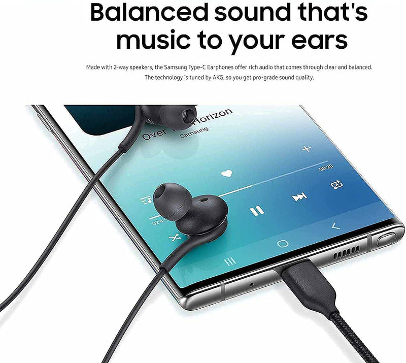 OEM UrbanX 2021 Stereo Headphones for Samsung Galaxy S20 5G Braided Cable - Designed by AKG - with Microphone (Black) USB-C Connector (US Version with Warranty)