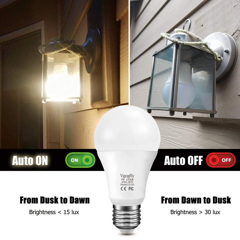 Sensor Lights Bulb Dusk to Dawn LED Light Bulbs Smart Lighting Lamp 7W E26/E27 Automatic On/Off, Indoor/Outdoor Yard Porch Patio Garage Garden (Warm White, 2 Pack) Warm White