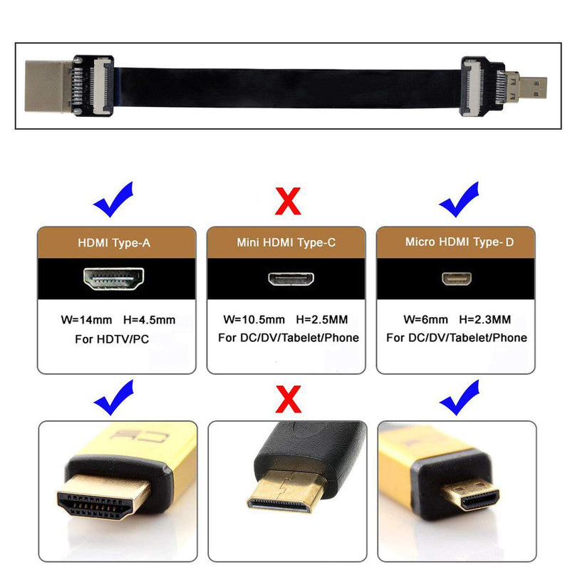 Xiwai CYFPV HDMI Male to Micro HDMI Male Extension FPC Flat Cable 1080P for FPV HDTV Multicopter Aerial Photography (0.8m) 80CM