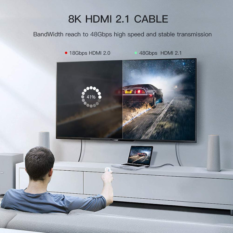 8K HDMI Cable 6.6 ft,JulyTek 48Gbps HDMI 2.1 Cable Support Ultra HD 3D 8K@60Hz & 4K@120Hz, Dynamic HDR 4:4:4 & eARC, HDCP 2.2 & 2.3 Compatible with Xbox PS5 Switch Sony LG Apple TV etc