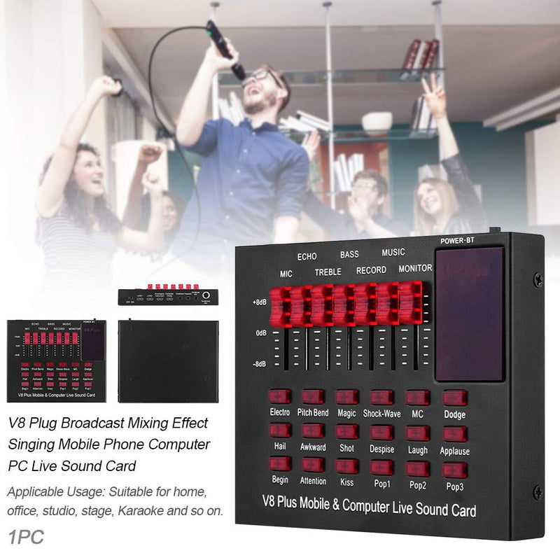 [AUSTRALIA] - Sound Mixer Board Sound Card,USB Charging V8 Plug Broadcast Mixing Effect Live Sound Card for Mobile Phone Computer PC Online Singing Recording Live Broadcast Black 