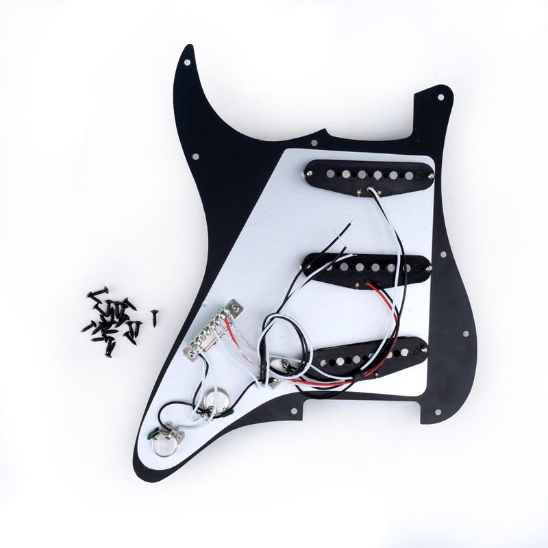 Musiclily Pro 11 Hole Loaded Strat Pickguard with Alnico 5 Pickups Set for Fender American/Mexican Stratocaster Standard Modern Style, Black 3Ply