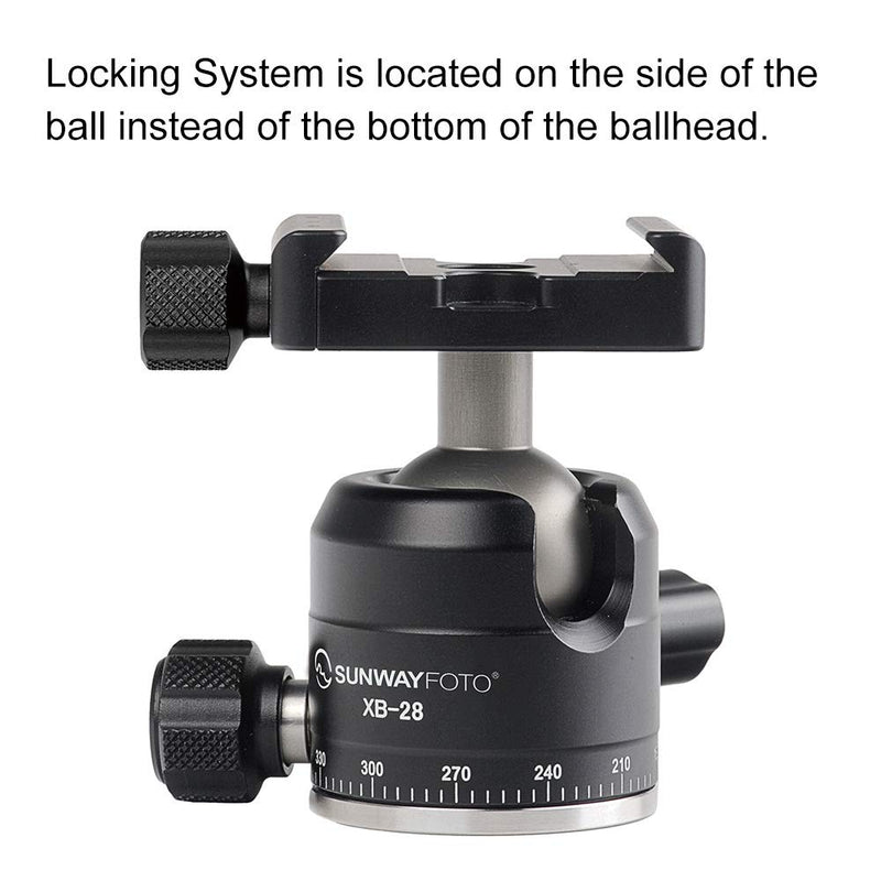 SUNWAYFOTO XB-28 Tripod Ballhead Arca Clamp with Arca Swiss Plate with 360 Degree Fluid Rotating Swivel and 4.5KG Load Capacity