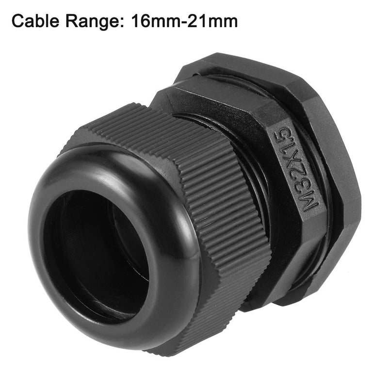 uxcell M32x1.5 Cable Gland 16mm-21mm Wire Hole Waterproof Nylon Joint Adjustable Locknut with Washer Black 20pcs M32