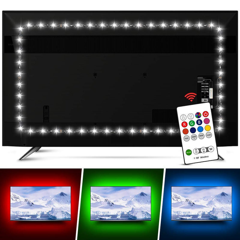 [AUSTRALIA] - TV LED Backlight, Hiromeco 6500K True White Bias Lighting for 60 65inch TV 20 Colors Changing with RF Remote, Dimmable W-Type Led Cover 4/4 Sides Behind TV Background Lights 60-65inch 