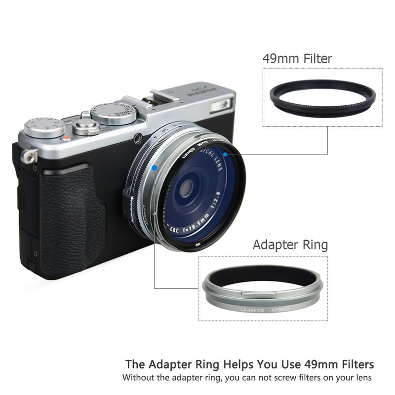 Lens Hood Set JJC Lens Shade for Fuji Fujifilm X100V X100F X100S X100T X100 X70 Replaces Fujifilm LH-X100 Lens Hood & Adapter Ring Aluminum alloy -Silver Model 2 Silver